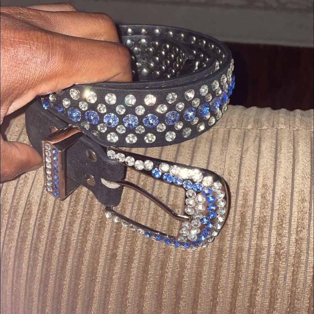 A blue and black designer belt